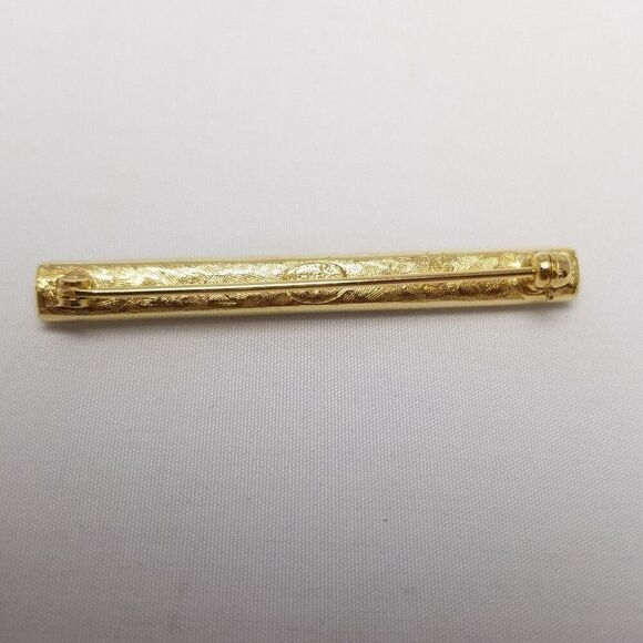 Vintage Givenchy Pastel Pink Blue Rhinestone Bar Brooch, Gold Tone, Signed Estat - Picture 3 of 7